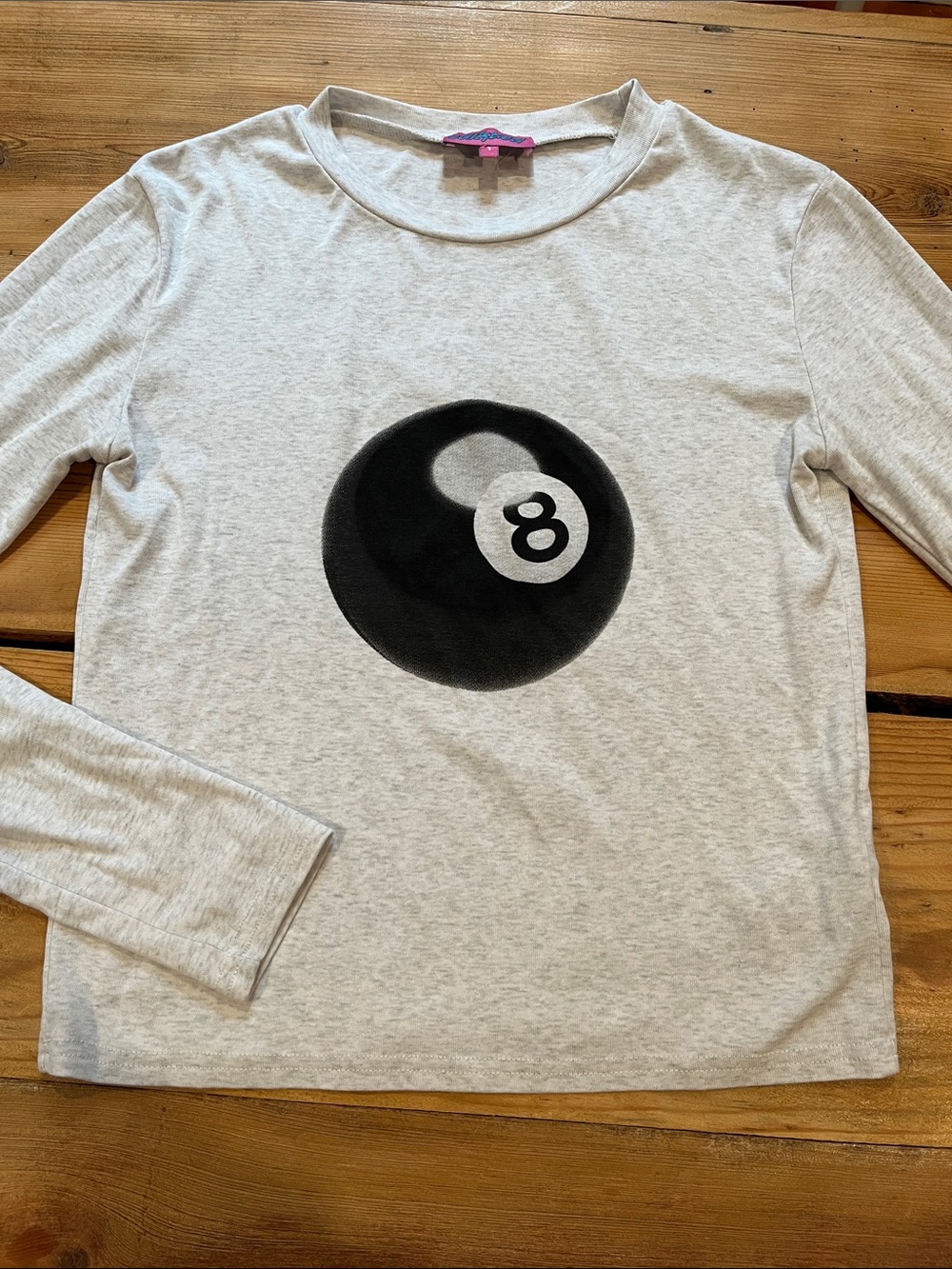 EDIKTED S Light Gray Long Sleeve 8 Ball Graphic Tee Long Sleeve